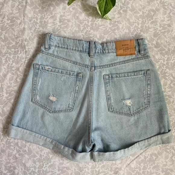 Stradivius High-Rise Distressed Mom Fit Denim Shorts - Picture 2 of 4